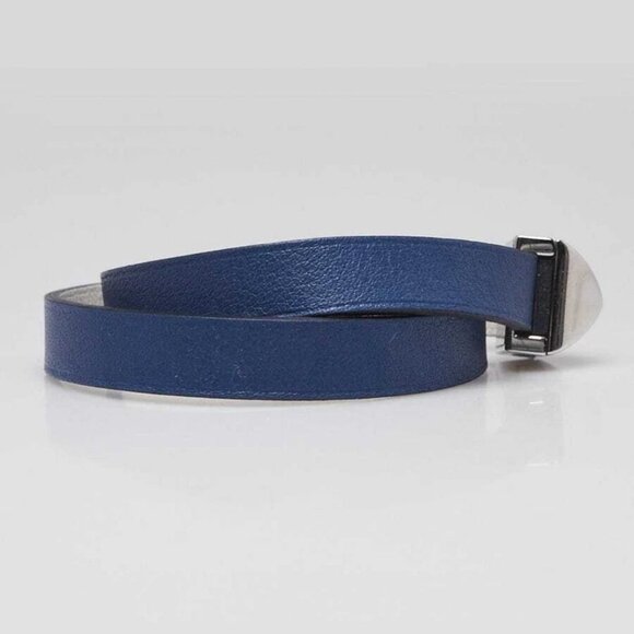 Hermes Bleu Brighton/White Swift Leather Palladium Plated Medor Infini Double... - Picture 3 of 10